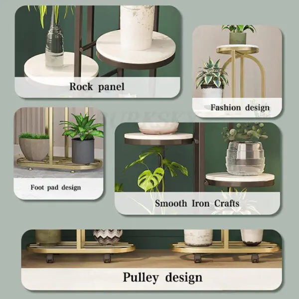 Plant Stand and Flower Stand 4/5 Tier Flower Shelf Planter Rack Storage Organizer Display Indoor Garden Balcony With Wheels - Image 5