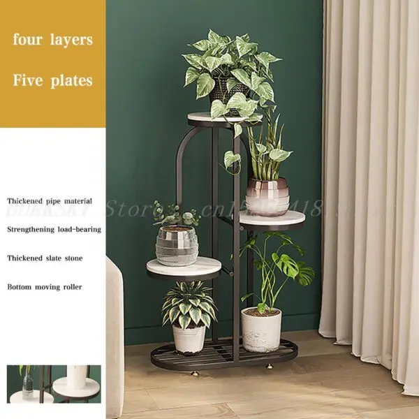 Plant Stand and Flower Stand 4/5 Tier Flower Shelf Planter Rack Storage Organizer Display Indoor Garden Balcony With Wheels - Image 7