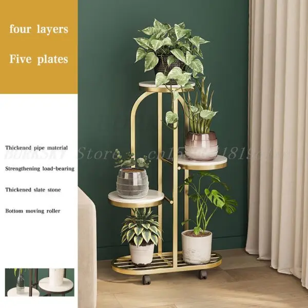 Plant Stand and Flower Stand 4/5 Tier Flower Shelf Planter Rack Storage Organizer Display Indoor Garden Balcony With Wheels - Image 11