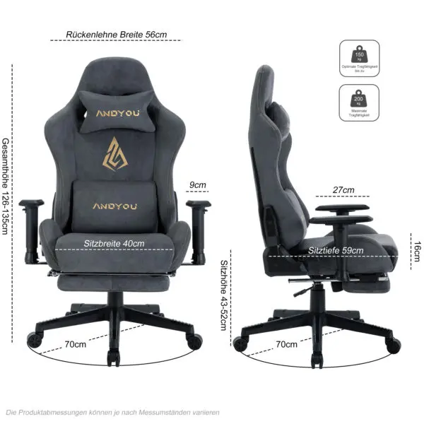 Andyou Gaming Chair, Computer Chair with Footrest, Headrest, Lumbar Support, Height Adjustable Ergonomic PC Chair - Image 2