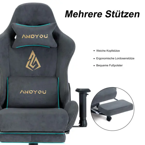 Andyou Gaming Chair, Computer Chair with Footrest, Headrest, Lumbar Support, Height Adjustable Ergonomic PC Chair - Image 3