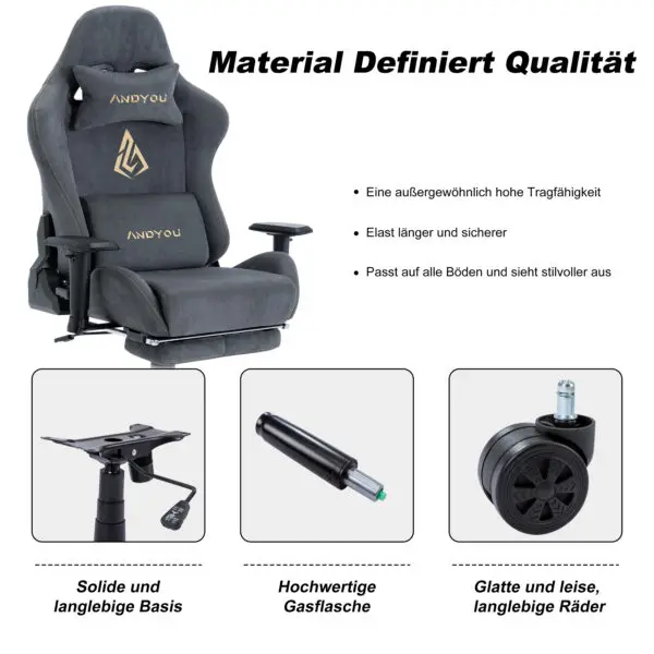 Andyou Gaming Chair, Computer Chair with Footrest, Headrest, Lumbar Support, Height Adjustable Ergonomic PC Chair - Image 4