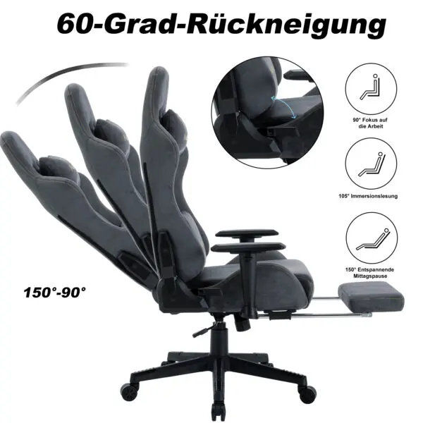 Andyou Gaming Chair, Computer Chair with Footrest, Headrest, Lumbar Support, Height Adjustable Ergonomic PC Chair - Image 5