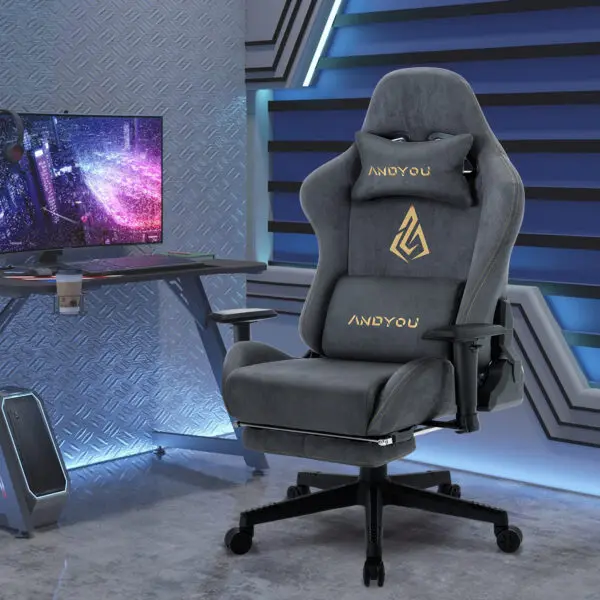 Andyou Gaming Chair, Computer Chair with Footrest, Headrest, Lumbar Support, Height Adjustable Ergonomic PC Chair - Image 6