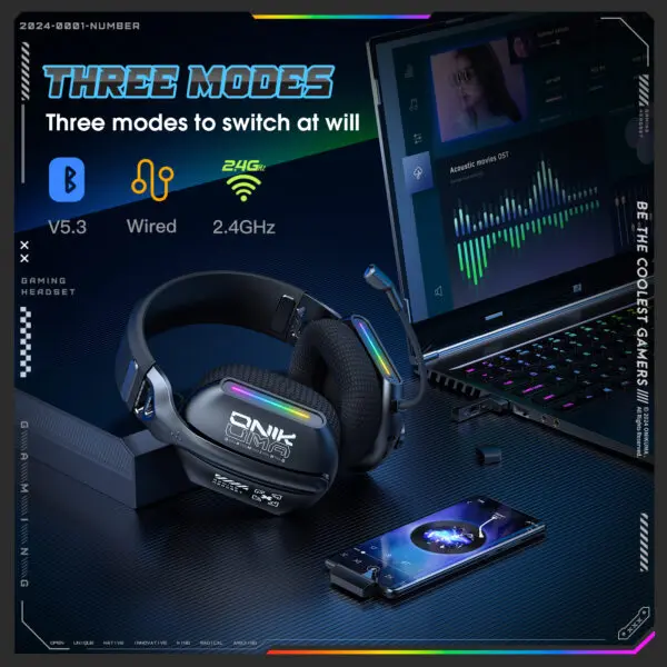 ONIKUMA GT808 2.4GHz Wireless Gaming Headset Noise Cancelling Earphone Headset For PS5 PS4 PC Mac Gaming Headphones With Mic RGB - Image 5