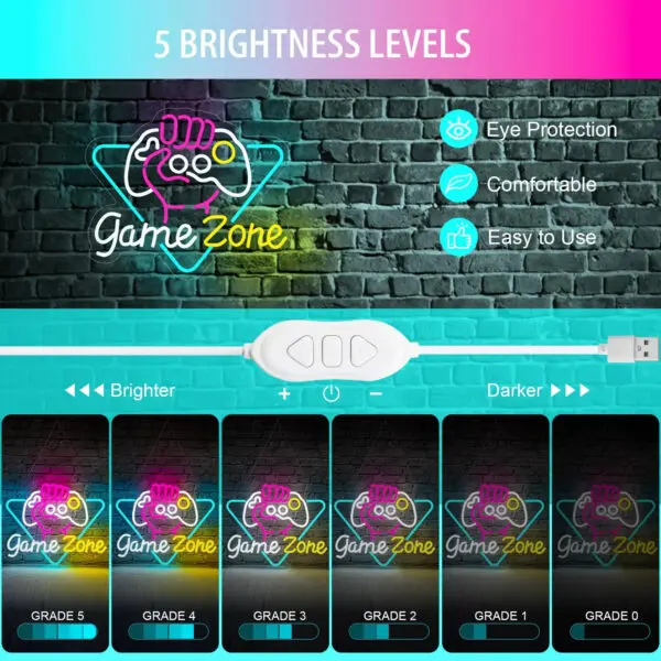 Game Zome Neon Sign LED Wall Decor USB Powered Acrylic For Gaming Lighting Bedroom Bedside Wall Decor Gamer Party Birthday Gift - Image 3