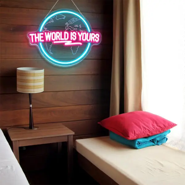 The World Is Yours Led Neon Sign, Earth-Shaped Sign 3D Sculpture, Used For Bedroom, Club And Game Room Decor, Powered By Usb. - Image 3