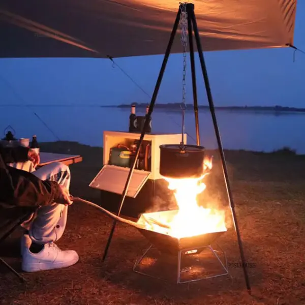 Outdoor Camping Fire Pits Tripod Campfire Rack Portable Burning Fire Table Grill Stove Outdoor Camping Cooker Grill Stand - Image 4