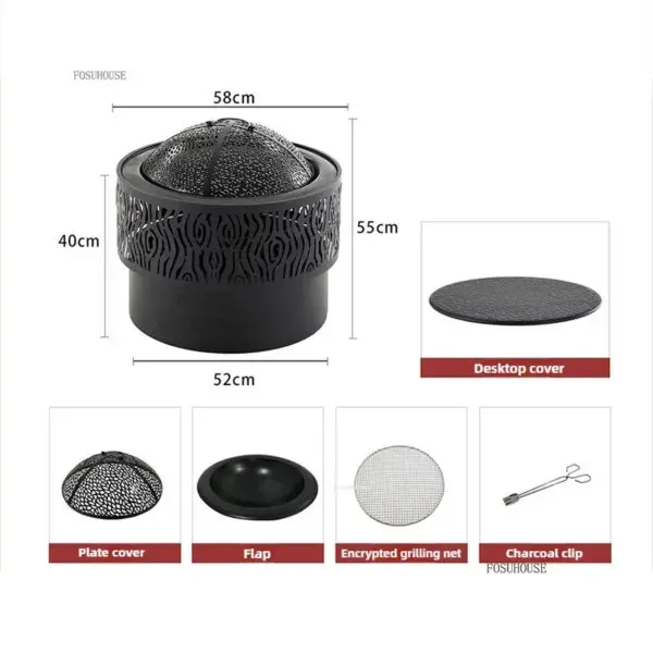 Minimalist Fire Pits Household Outdoor Heaters Multi-purpose Brazier Villa Courtyard Barbecue Stove with Grill Stand Fire Pit - Image 6