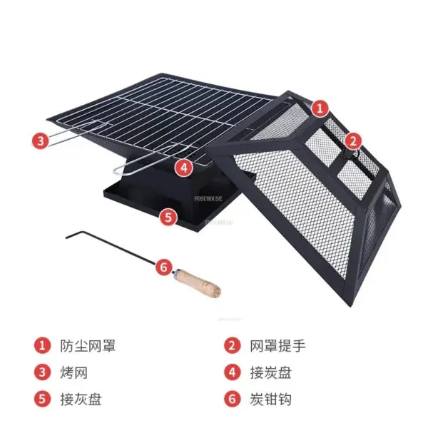 Simple Outdoor Charcoal Square Fire Pits Grill Stand Camping Furnace Home Courtyard Firewood Stove Bonfire Brazier Heating Stove - Image 5
