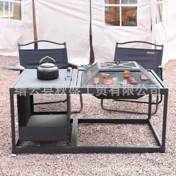 Outdoor Fire Pits Fire Firewood HeaterCourtyard Grill Stand Rectangular Detachable Stove Barbecue Table with Covered Brazier