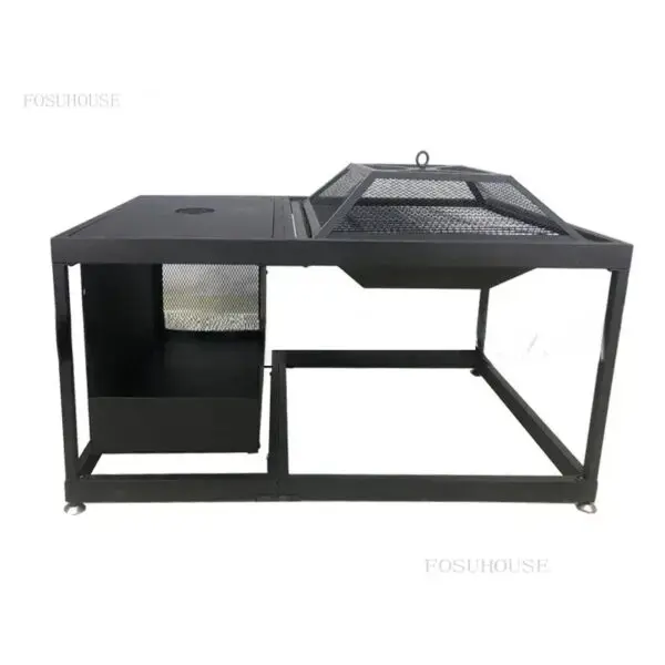 Outdoor Fire Pits Fire Firewood HeaterCourtyard Grill Stand Rectangular Detachable Stove Barbecue Table with Covered Brazier - Image 4