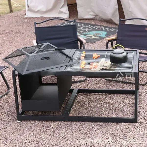 Outdoor Fire Pits Fire Firewood HeaterCourtyard Grill Stand Rectangular Detachable Stove Barbecue Table with Covered Brazier - Image 5