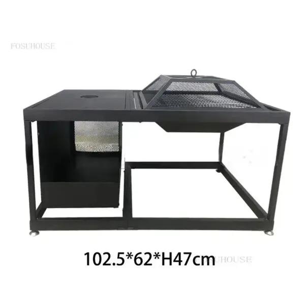 Outdoor Fire Pits Fire Firewood HeaterCourtyard Grill Stand Rectangular Detachable Stove Barbecue Table with Covered Brazier - Image 6