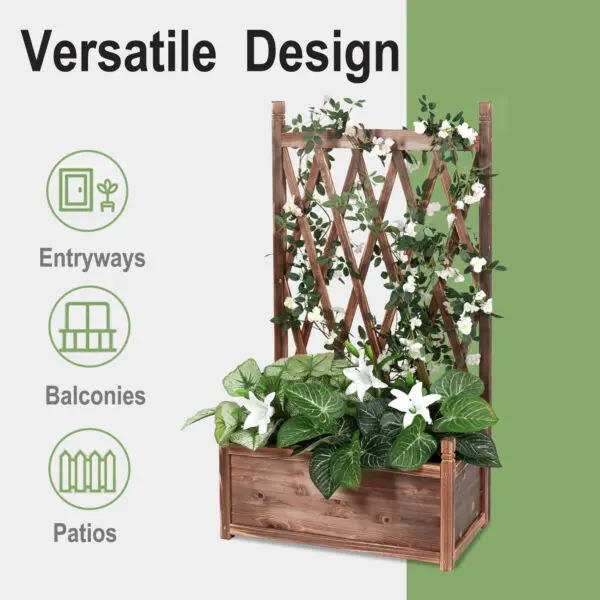 Wooden Outdoor Garden Plant Pot Box Raised Bed for Climbing Plants - Image 3