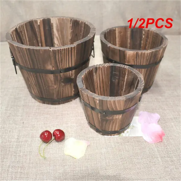 1/2PCS Retro Planting Flower Barrels Rustic Succulent Wavy Edge Planter Box Wood Barrels Flower Pot Plant Container Box Outdoor