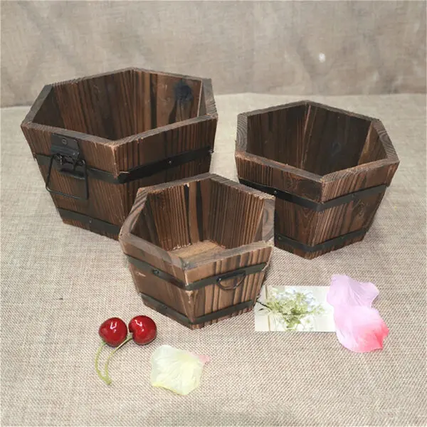 1/2PCS Retro Planting Flower Barrels Rustic Succulent Wavy Edge Planter Box Wood Barrels Flower Pot Plant Container Box Outdoor - Image 3