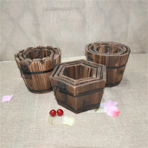 1/2PCS Retro Planting Flower Barrels Rustic Succulent Wavy Edge Planter Box Wood Barrels Flower Pot Plant Container Box Outdoor - Image 4
