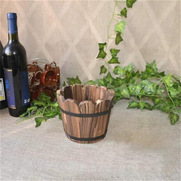 1/2PCS Retro Planting Flower Barrels Rustic Succulent Wavy Edge Planter Box Wood Barrels Flower Pot Plant Container Box Outdoor - Image 14