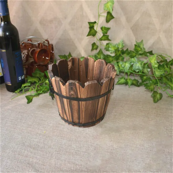 1/2PCS Retro Planting Flower Barrels Rustic Succulent Wavy Edge Planter Box Wood Barrels Flower Pot Plant Container Box Outdoor - Image 16