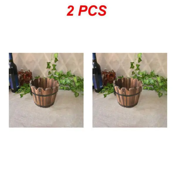 1/2PCS Retro Planting Flower Barrels Rustic Succulent Wavy Edge Planter Box Wood Barrels Flower Pot Plant Container Box Outdoor - Image 17