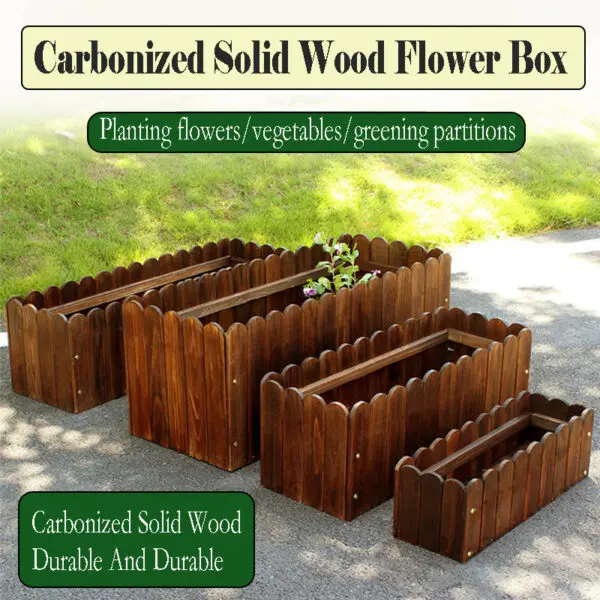 Anticorrosive Wooden Flower Box Outdoor Flower Groove Garden Planting Box Large Rectangular Balcony Vegetable Pot Carbonized Sol