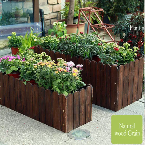 Anticorrosive Wooden Flower Box Outdoor Flower Groove Garden Planting Box Large Rectangular Balcony Vegetable Pot Carbonized Sol - Image 2