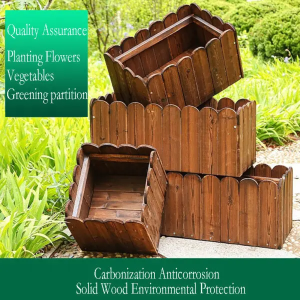 Anticorrosive Wooden Flower Box Outdoor Flower Groove Garden Planting Box Large Rectangular Balcony Vegetable Pot Carbonized Sol - Image 3