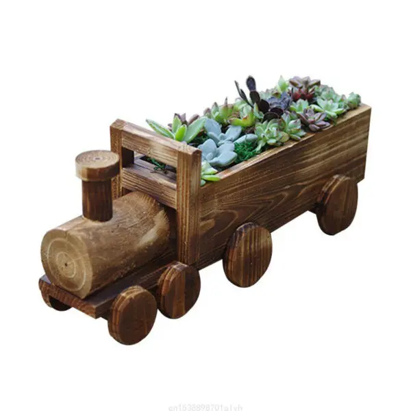 Retro Wooden Train Flower Pot Succulent Plant Potted Bonsai Planter Home Garden Decor 85AC - Image 5
