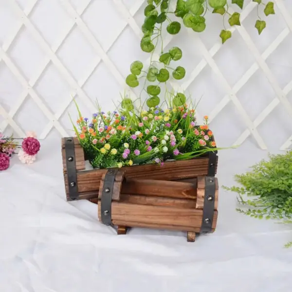 Carbonized Wooden Flower Pot Succulent Plant Potted Planter Outdoor Garden Decor Ornaments - Image 3