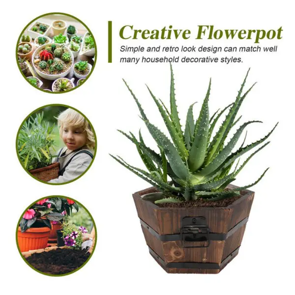 Bucket Flower Pots Tub Towl Rustic Style Wooden Barrel Brown Garden High-quality Outdoor Indoor Retro Easy To Move Planter Urns - Image 2