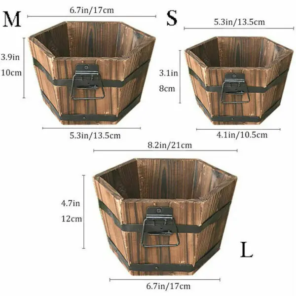 Bucket Flower Pots Tub Towl Rustic Style Wooden Barrel Brown Garden High-quality Outdoor Indoor Retro Easy To Move Planter Urns - Image 3