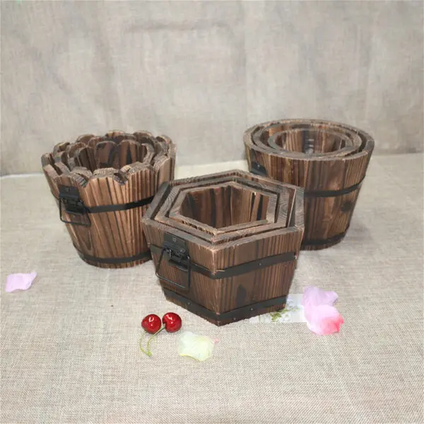Bucket Flower Pots Tub Towl Rustic Style Wooden Barrel Brown Garden High-quality Outdoor Indoor Retro Easy To Move Planter Urns - Image 5