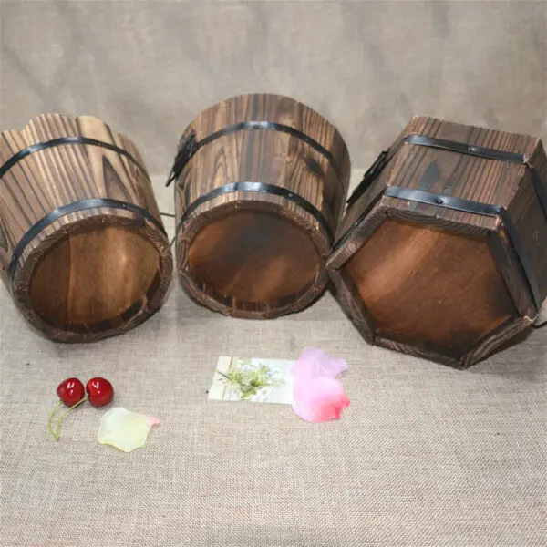 Bucket Flower Pots Tub Towl Rustic Style Wooden Barrel Brown Garden High-quality Outdoor Indoor Retro Easy To Move Planter Urns - Image 6
