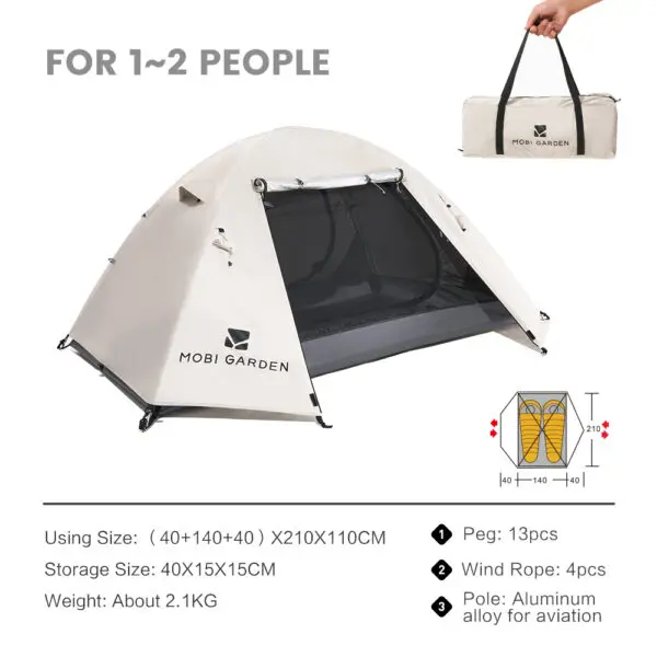 MOBI GARDEN Camping Backpacking Tent Waterproof Rainproof Hiking Silver Coated Sun Protection Easy Set Up - Image 8