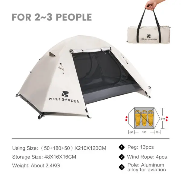 MOBI GARDEN Camping Backpacking Tent Waterproof Rainproof Hiking Silver Coated Sun Protection Easy Set Up - Image 10