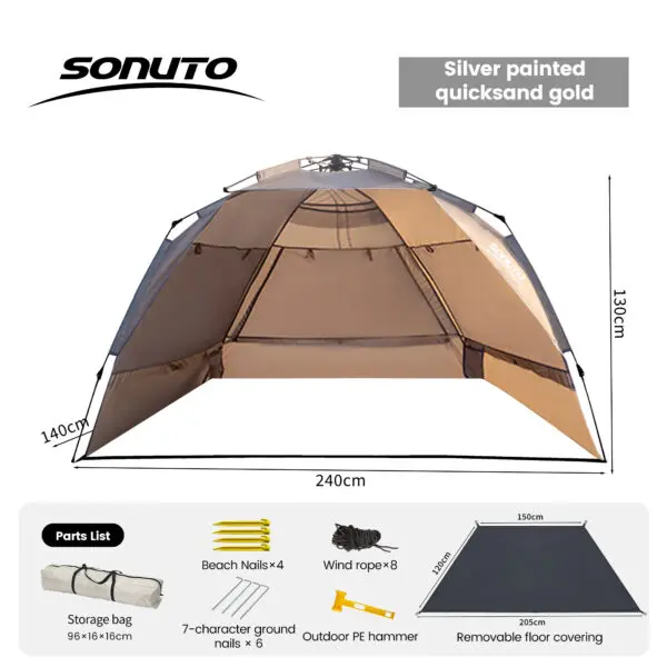 Sonuto Outdoor 3-4P One-Touch Camping Tent Quick Automatic Opening Beach Fishing Tent Family Travel Picnic Park Anti-UV Shade - Image 7