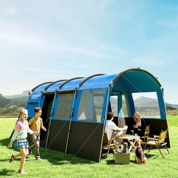 Outsunny 8-Person Camping Tent, Waterproof Family Tent, Tunnel Design, 3000mm Water Column, Blue