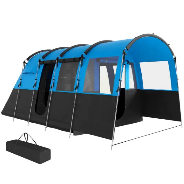 Outsunny 8-Person Camping Tent, Waterproof Family Tent, Tunnel Design, 3000mm Water Column, Blue - Image 2