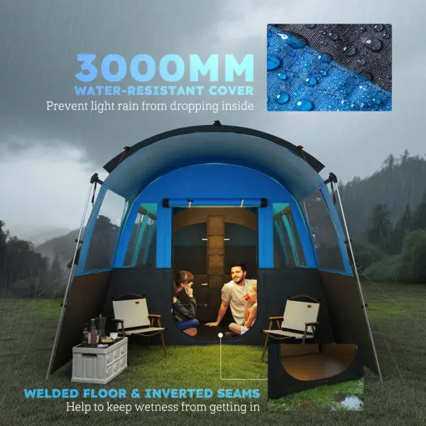 Outsunny 8-Person Camping Tent, Waterproof Family Tent, Tunnel Design, 3000mm Water Column, Blue - Image 5