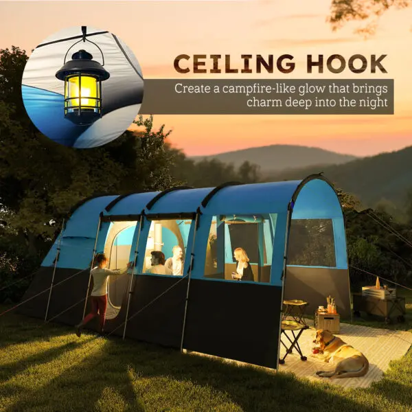 Outsunny 8-Person Camping Tent, Waterproof Family Tent, Tunnel Design, 3000mm Water Column, Blue - Image 6