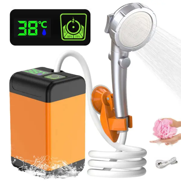 Portable Outdoor Camping Shower Pump with Intelligent Digital Display Electric Camping Shower 4800mAh for Travelling