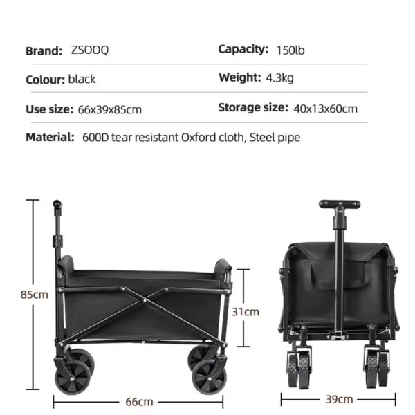 Foldable Portable Picnic Outdoor Camping Cart Heavy Duty Folding Utility Cart Shopping Beach Collapsible Folding Utility Cart - Image 3