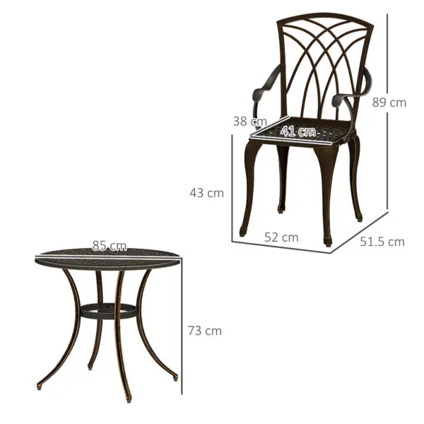 Outsunny 5 Pieces Garden Dining Set for 4, Cast Aluminium Outdoor Dining Set with 4 Armchairs, Bronze Tone - Image 3