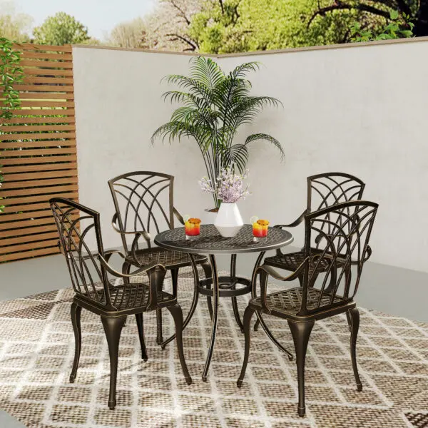 Outsunny 5 Pieces Garden Dining Set for 4, Cast Aluminium Outdoor Dining Set with 4 Armchairs, Bronze Tone - Image 5