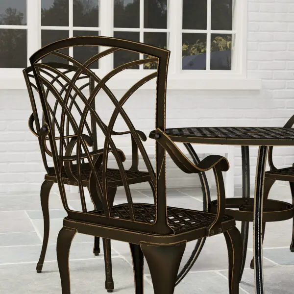 Outsunny 5 Pieces Garden Dining Set for 4, Cast Aluminium Outdoor Dining Set with 4 Armchairs, Bronze Tone - Image 6