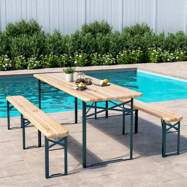 BreeinsPortable Picnic Bench, Outdoor Wooden Folding Camping Dining bench for Patio Garden Outdoor Camping Use