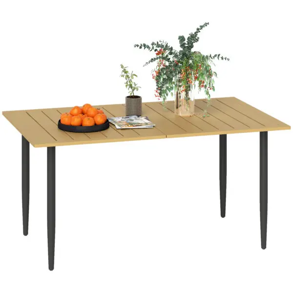Outsunny Garden Dining Table for 6 Person with Parasol Hole, Brown - Image 2