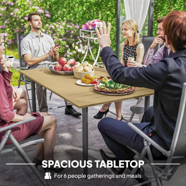 Outsunny Garden Dining Table for 6 Person with Parasol Hole, Brown - Image 4