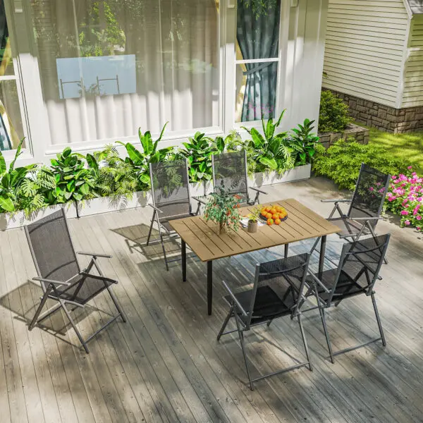 Outsunny Garden Dining Table for 6 Person with Parasol Hole, Brown - Image 6